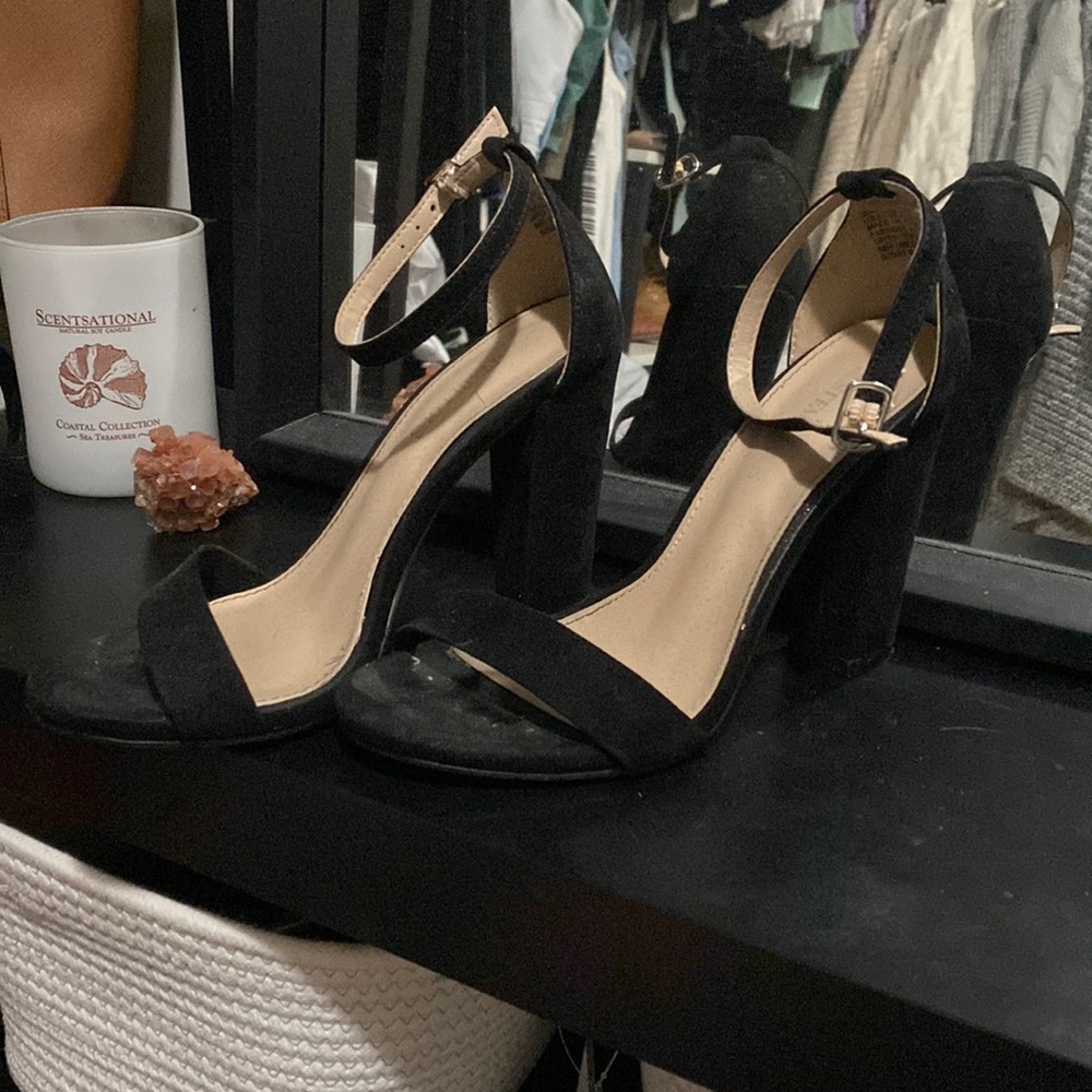 Black block heeled strappy sandals